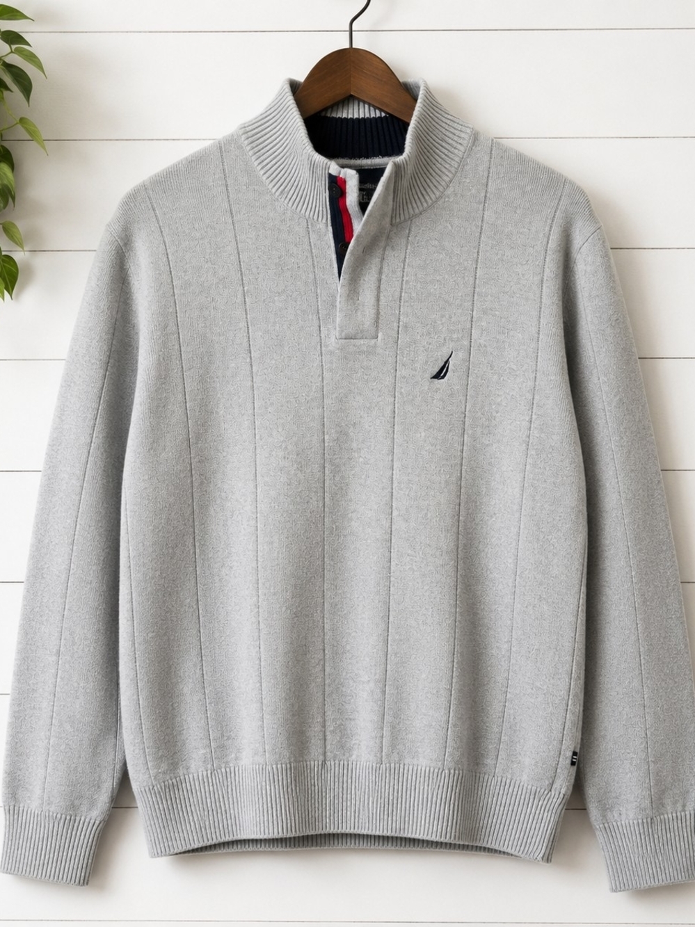 Nautica Men's Light Gray Quarter-Zip Sweater